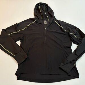 REI Black Hooded Half-Zip Pullover with Lime Stitching